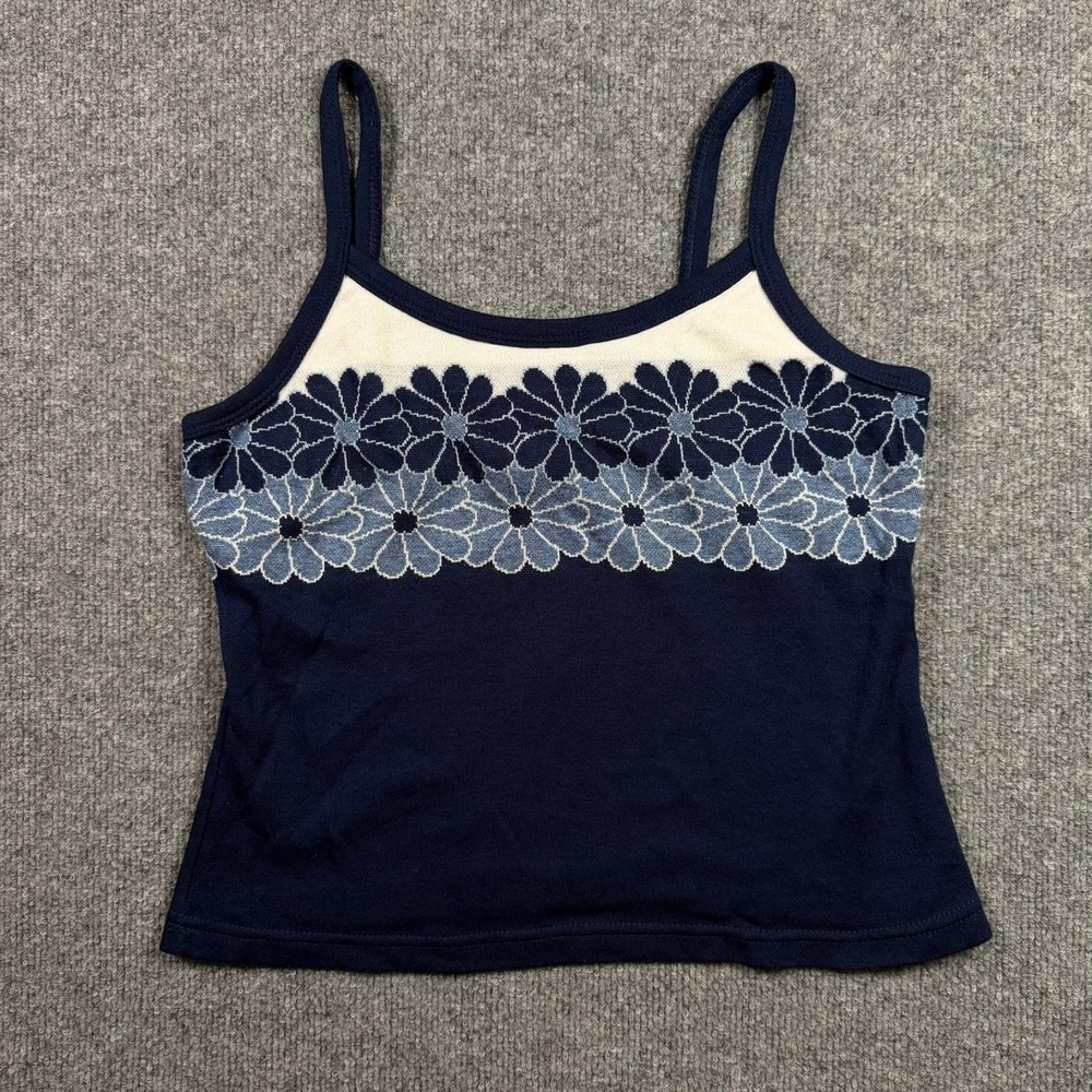 Next Generation Cami Top Womens Large Navy Blue Floral Knit Vintage Y2K Made USA